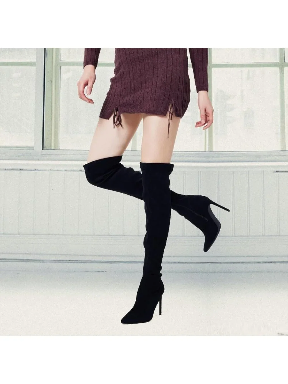 🆕 Women's Suede Black Over The Knee Boot Stiletto Pointed Toe High Heel